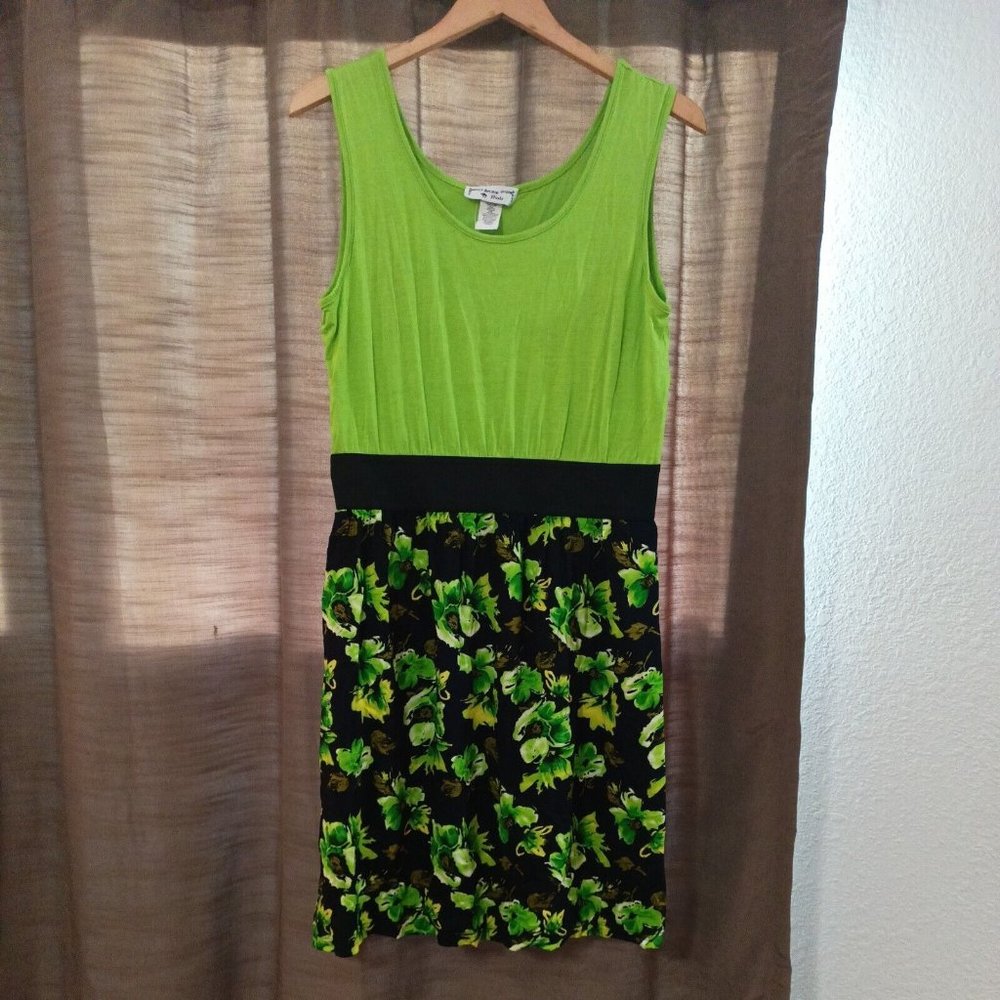 NWOT Women's Kristin Nicole Lime Green & Black Fit & Flare Dress W/Waist Band XL
